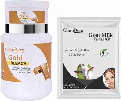 Glamberg Gold Bleach Cream With Activator + Goat Milk Facial Kit 5 in 1(2 Items in the set)