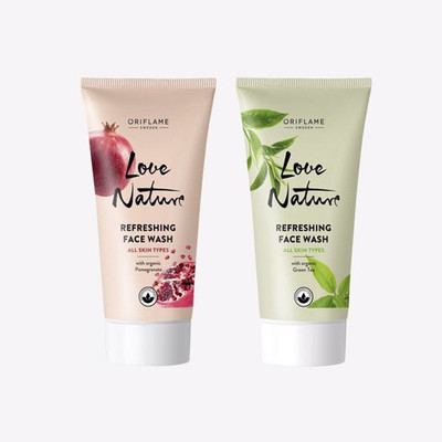 Oriflame LOVE NATURE Refreshing Face Wash with Organic Green Tea 50 ml , Refreshing Face Wash with Organic Pomegranate 50 ml(2 Items in the set)