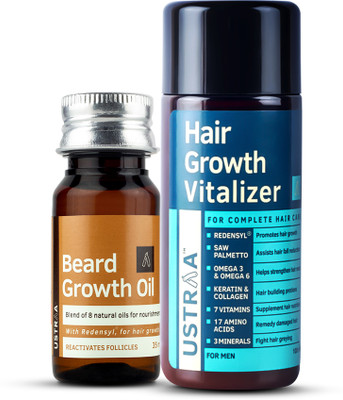 USTRAA Beard Growth Oil - 35 ml & Hair Growth Vitalizer - 100 ml(2 Items in the set)