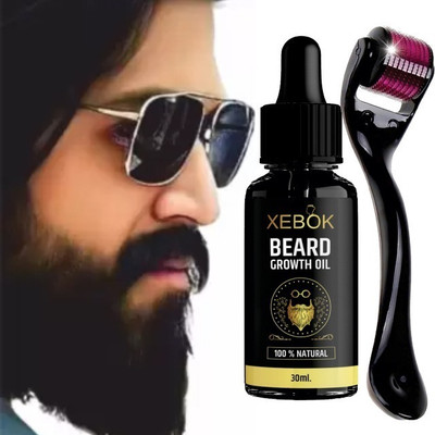 Xebok Beard Oil For Black Hair & Growth & Derma Roller 0.5mm with 540 Titanium Needles(2 Items in the set)