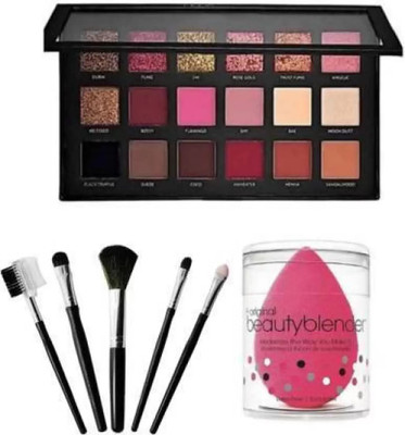 SUBHMUN Rose Gold Edition Eyeshadow Palette + 5 Pcs Makeup Brushes Set + Puff(7 Items in the set)