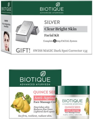 BIOTIQUE Silver Facial Kit 65g & Quince Seed Face Massage Cream 50g(2 Items in the set)