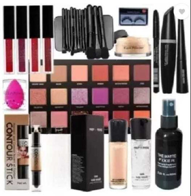 mkldsrh rose gold eyeshadow brushes lipstick loose powder eyelash kajal eyeliner mascara blender contour stick primer fixer foundation(12 Items in the set)