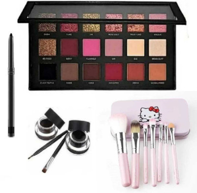 mkldsrh rose gold eyeshadow with make up brushes with gel eyeliner with waterproof kajal for face make up kit(4 Items in the set)