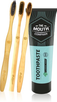 The Mouth Company Classic Mint Toothpaste 100 gm Combo with Gentlebrush Family Pack(4 Items in the set)