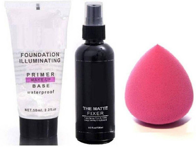 klaty COMBO OF ILLUMINATING WATERPROOF PRIMER WITH MATTE MAKEUP FIXER + BLENDER PUFF (3 Items in the set)(3 Items in the set) klaty COMBO OF ILLUMINATING WATERPROOF PRIMER WITH MATTE MAKEUP FIXER + BLENDER PUFF (3 Items in the set)(3 Items in the set)