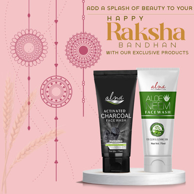 ALNA Charcoal Face Wash | Paraben Free| + Aloe Neem Face Wash |For Clear & Glowing Skin| ||75ml Each||(2 Items in the set)
