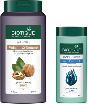 BIOTIQUE Walnut Volume & Bounce Shampoo 340ml & Ocean Kelp Conditioner 180ml (Pack of 2)(2 Items in the set)