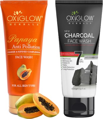 OXYGLOW 7 in One Charcoal Face Wash 100g & Papaya Face Wash 100g Comb(2 Items in the set)