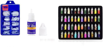 Lenon Artificial Empress Curve Fake 100 Nails with 2 glue & Nail Glitter 48 pc(3 Items in the set)