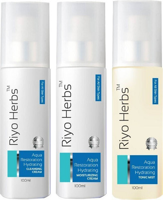 Riyo Herbs Skincare Combo | Cleansing Cream 100ml + Moisturizing Cream 100ml + Tonic Mist 100ml | Deep Cleansing, Oil Control, Glowing Skin & Tan Removal | All Skin(3 Items in the set)