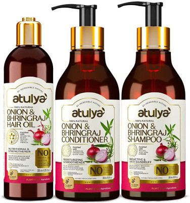 Atulya Onion & Bhringraj Shampoo + Hair Conditioner + Hair Oil(3 Items in the set)