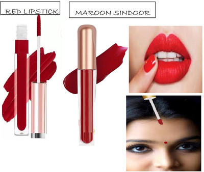 Luipui WATERPROOF RED COLOR LIPSTICK AND MAROON COLOR SINDOOR(1 Items in the set)
