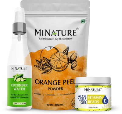 mi nature De-tan Combo Orange Peel Powder | Cucumber Mist | Aloe Vera Gel Vitamin E(3 Items in the set)