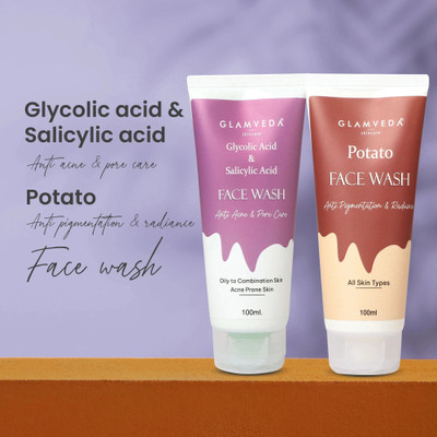 GLAMVEDA Anti Pigmentation Face Wash Combo | Reduces Dark Spots & Blemishes | Salicylic Acid & Potato Face Wash| All Skin Types(2 Items in the set)