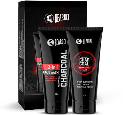 BEARDO Charcoal Face Wash, 50 ml and Charcoal Peel Off Mask, 50 ml Gift Set Kit (Pack of 2)(2 Items in the set)