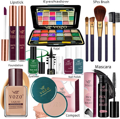 VOZO Makeup Combo Kit One-stop Beauty Package for Beginners and Professionals KT-19(15 Items in the set)