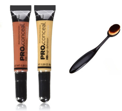 Dhanmann HD PRO Conceal Orange And Yellow Corrector Concealer With Oval Foundation Brush(3 Items in the set)