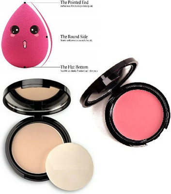 KAIASHA PROFESSIONAL BEST MAKEUP COMBO KIT 1 COMPACT POWDER 1 BLUSHER 1 BEAUTY BLENDER(3 Items in the set)