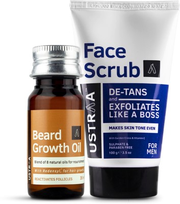 USTRAA Beard Growth Oil D & Face Scrub De-Tan - Effective Tan Removal(2 Items in the set)