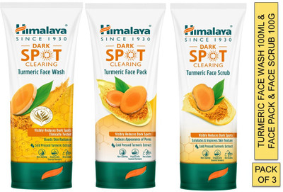 HIMALAYA dark spot clearing turmeric face wash 100ml & face pack & face scrub 100g (combo pack)(3 Items in the set)