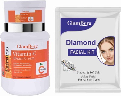 Glamberg Vitamin-C Bleach Cream With Activator + Diamond Facial Kit 5 in 1(2 Items in the set)