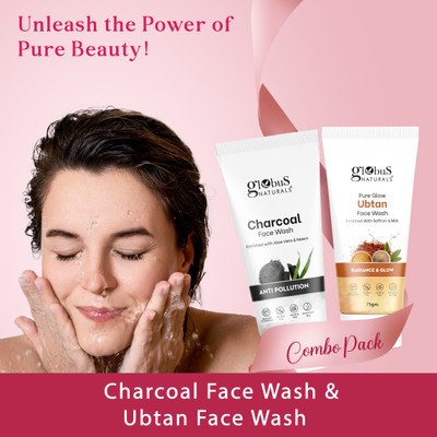 Globus Naturals Face Wash Combo - Set of 2 - Charcoal Face Wash & Ubtan Face Wash, 150 gms(2 Items in the set)