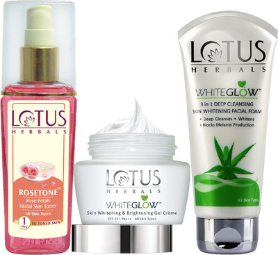LOTUS HERBALS Rosetone Toner 100ml & Whiteglow Gel Creme 40g & Whiteglow 3 in 1 Facial Foam 100g(3 Items in the set)