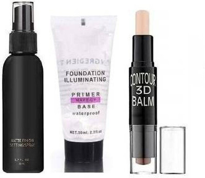 Lenon Beauty Perfect makeup combo kit 2 in 1 bb highlight and 3d contour balm stick 6.2g. the matte make up fixer long lasting and hydrating face spray. illuminating face makeup base water proof primer.(3 Items in the set)