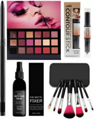 Zailie Kajal & Professional Set of 7 Makeup Brush & Rose Gold New Edition Eyeshadow Palette &Fixer Face Spray & Contour Stick(7 Items in the set)