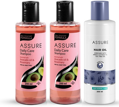 ASSURE Daily Care Shampoo 2x200ml & Hair Oil 200ml Combo(3 Items in the set)