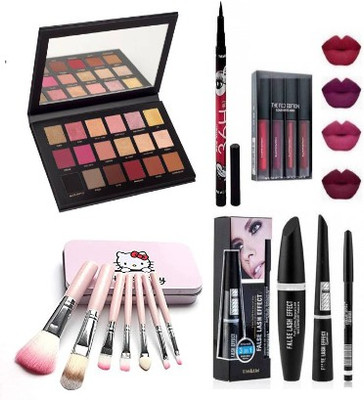 TUMR ROSE GOLD MULTICOLOR EYESHADOW+36H EYELINER+MATTE MINI LIPSTICK+MAKEUP BRUSH SET+3IN1 EYELINER(5 Items in the set)