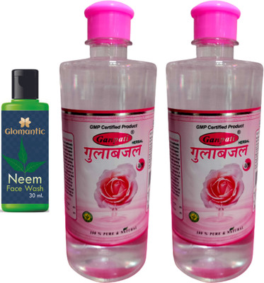 glomantic Neem Face Wash & Ganpati Herbal Rose Water 500ml (Pack Of 2pcs)(2 Items in the set)