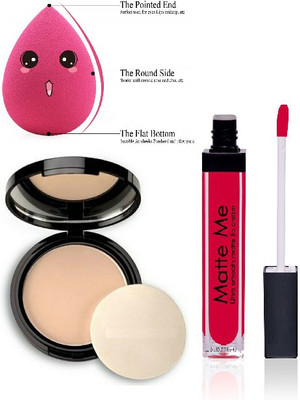 KAIASHA PROFESSIONAL BEST MAKEUP COMBO KIT 1 COMPACT POWDER 1 BEAUTY BLENDER 1 RED LIPSTICK(3 Items in the set)