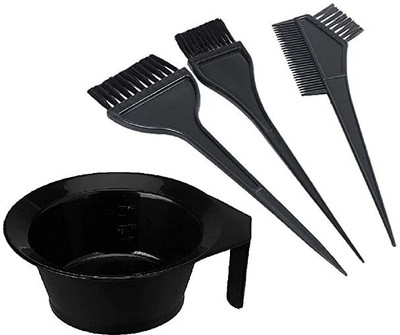 QEQEQ Plastic Dye Brush and Mixing Bowl Hair Colouring Kit with Hair Dye Bowl and 3 Brush (Black) - 4 PC(1 Items in the set)