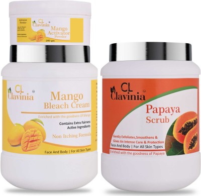 CLAVINIA Mango Bleach Cream 1 Kg + Papaya Scrub 1000 ml(3 Items in the set)