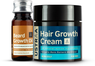USTRAA Beard Growth Oil - 35 ml & Hair Growth Cream - 100 g(2 Items in the set)