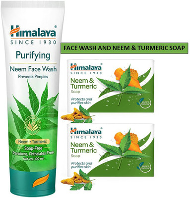 HIMALAYA Purifying Neem Face Wash 100ml with Neem And Turmeric Soap 125g (2pcs)(3 Items in the set)