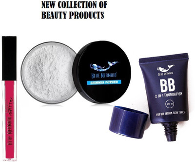 BLUEMERMAID NEW COMBO KIT BEST LIQUID PINK MATTE LIPSTICK COLOR CHANGING HIGHLIGHTER & TUBE FOUNDATION(3 Items in the set)