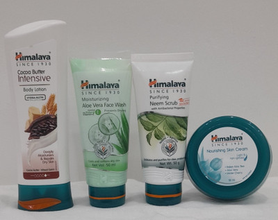 HIMALAYA Cocoa Butter Intensive Body Lotion 100ML Aloe Vera Face Wash 50ML, Purifying Neem Scrub 50ML AND Nourishing Skin Cream 50 ML(4 Items in the set)