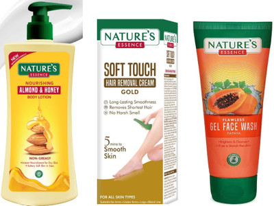 Nature's Nourishing Almond & Honey Body Lotion (400ml)Soft Touch Hair Removal Cream Gold (30g)Papaya Gel Face Wash (50ml)(3 Items in the set)