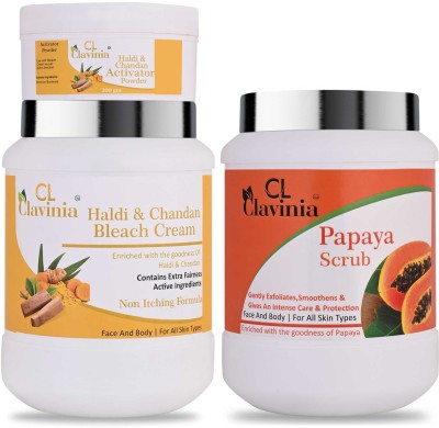 CLAVINIA Haldi And Chandan Bleach Cream 1 Kg + Papaya Scrub 1000 ml(3 Items in the set)