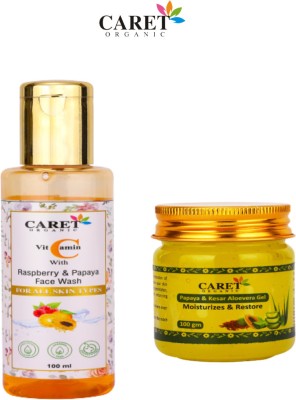 Caret Organic VitaminCwithRasberryPapayaFaceWashAndAloeveraPapayaKesarGel-Vegan(2Itemsintheset)(2 Items in the set)