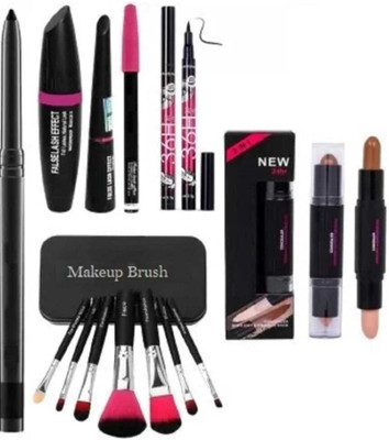 mkldsrh 3 in 1 kajal eyeliner mascara with 36 h eyeliner & make up brushes ,countour stick for face make up(5 Items in the set)