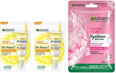 Garnier Men 2pcs Bright Complete Vitamin C 30x Booster Serum-7ml+SAKURA GLOW MASK-28g(2 Items in the set)