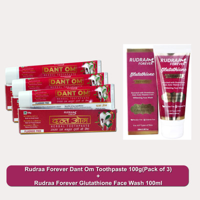 RUDRAA FOREVER Dant Om Herbal Toothpaste 100gm(pack of 3) & Glutathione Face Wash 100ml Toothpaste(400 g, Pack of 4)