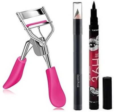 Glamezone Eyelash Curler & 36H Deep Black Liquid Eyeliner Professional Set of 3 Makeup(3 Items in the set)