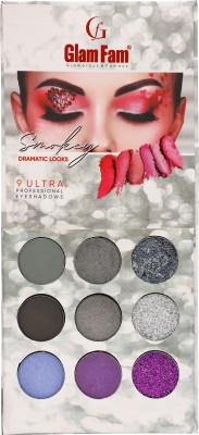 Glam fam Water-Proof Smudge Proof Long Lasting Eyeshadow Palette 9 in 1 Eye Makeup 13.5 g(Smokey)