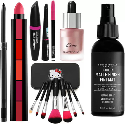 SUBHMUN 3in1 Eyeliner Mascara Eyebrow Pencil & 5 Step Lipsticks & Set of 7 Makeup Brush & Iconic Shine Illuminator Highlighter(6 Items in the set)