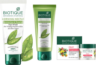 BIOTIQUE Morning N. Face Wash 150ml & Morning Nectar Scrub 100ml & Fruit Brightening Face Pack 75g(2 Items in the set)